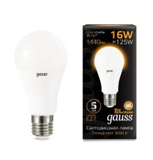Лампа светодиодная Gauss E27 16W 3000K матовая 102502116