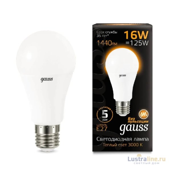 Лампа светодиодная Gauss E27 16W 3000K матовая 102502116 Лампа светодиодная Gauss E27 16W 3000K матовая 102502116