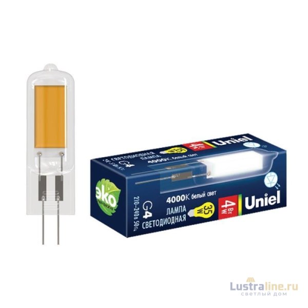 Лампа светодиодная Uniel (UL-00005066) G4 6W 4000K колба прозрачная LED-JC-220/6W/4000K/G4/CL GLZ08TR Лампа светодиодная Uniel (UL-00005066) G4 6W 4000K колба прозрачная LED-JC-220/6W/4000K/G4/CL GLZ08TR