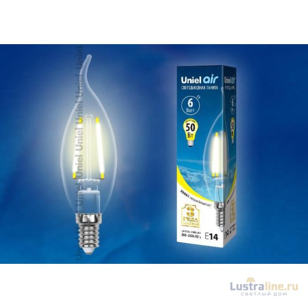 Лампа светодиодная филаментная (UL-00002198) Uniel E14 6W 4000K прозрачная LED-C35-6W/NW/E14/CL GLA01TR