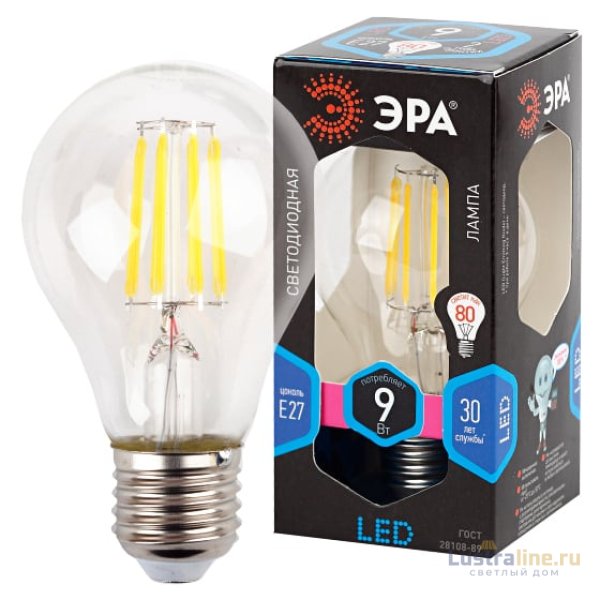Лампа светодиодная Эра E27 9W 4000K F-LED A60-9W-840-E27 Б0043434 Лампа светодиодная Эра E27 9W 4000K F-LED A60-9W-840-E27 Б0043434