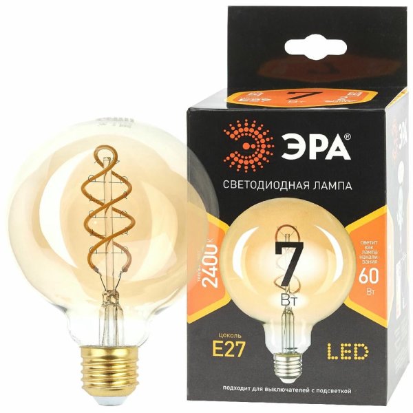 Лампа светодиодная Эра E27 7W 2400K F-LED G95-7W-824-E27 spiral gold Б0047663