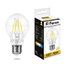 Лампа светодиодная филаментная Feron E27 9W 2700K Шар Прозрачная LB-63 25631