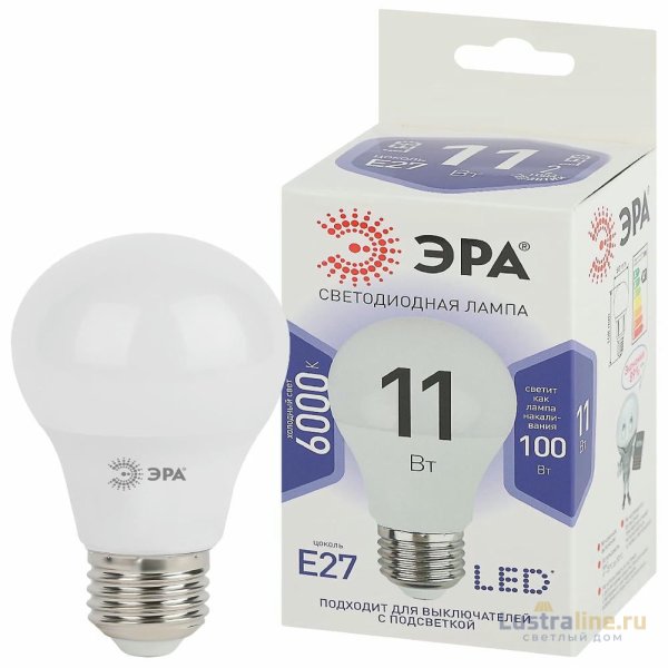 Лампа светодиодная Эра E27 11W 6000K LED A60-11W-860-E27 Б0031394