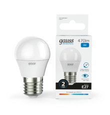 Лампа светодиодная Gauss E27 6W 6500K шар матовый 53236