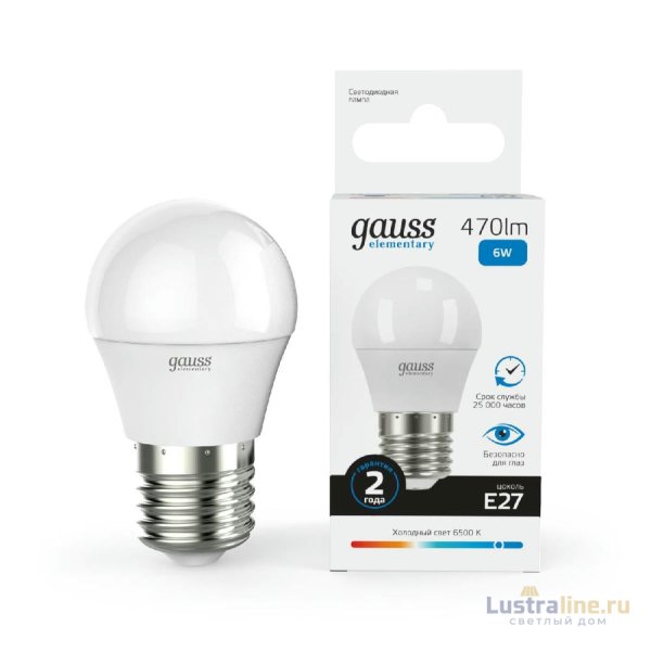 Лампа светодиодная Gauss E27 6W 6500K шар матовый 53236