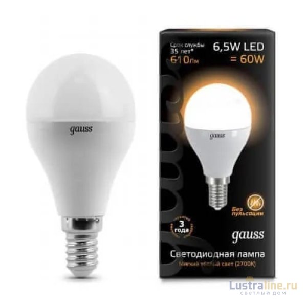 Лампа светодиодная Gauss E14 6.5W 3000K матовая 105101107 Лампа светодиодная Gauss E14 6.5W 3000K матовая 105101107