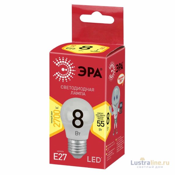 Лампа светодиодная Эра E27 8W 2700K LED P45-8W-827-E27 R Б0053028 Лампа светодиодная Эра E27 8W 2700K LED P45-8W-827-E27 R Б0053028