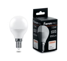 Лампа светодиодная Feron.PRO LB-1407 шар E14 7.5W 4000K 38072