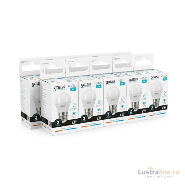 Лампа cветодиодная Gauss E27 6W 4100K шар матовый 53226 Лампа cветодиодная Gauss E27 6W 4100K шар матовый 53226