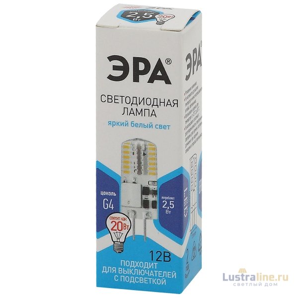 Лампа светодиодная Эра G4 2,5W 4000K LED-JC-2,5W-12V-SLC-840-G4 Б0049090 Лампа светодиодная Эра G4 2,5W 4000K LED-JC-2,5W-12V-SLC-840-G4 Б0049090
