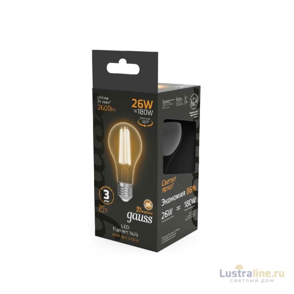 Лампа светодиодная Gauss Filament E27 26W 2700K 102902126