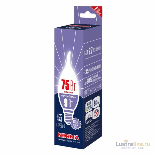 Лампа светодиодная Volpe Norma LED-CW37-9W/6500K/E14/FR/NR UL-00010990 Лампа светодиодная Volpe Norma LED-CW37-9W/6500K/E14/FR/NR UL-00010990