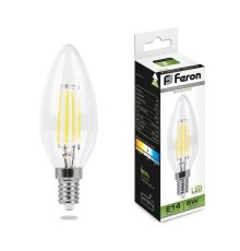 Лампа светодиодная филаментная Feron E14 5W 4000K Свеча Прозрачная LB-58 25573