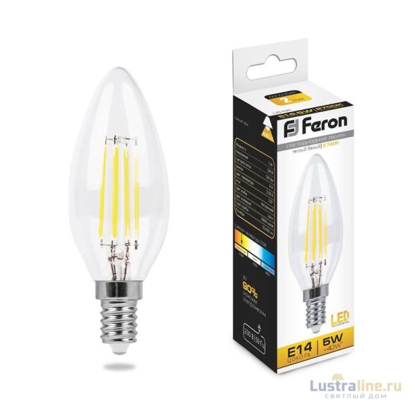Лампа светодиодная филаментная Feron E14 5W 2700K Свеча Прозрачная LB-58 25572 Лампа светодиодная филаментная Feron E14 5W 2700K Свеча Прозрачная LB-58 25572