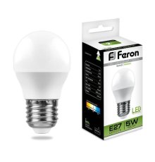 Лампа светодиодная Feron E27 5W 4000K Шар Матовая LB-38 25405