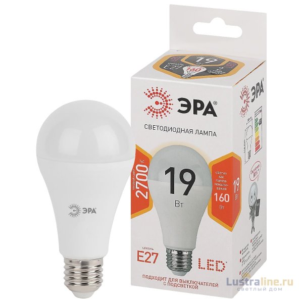 Лампа светодиодная Эра E27 19W 2700K LED A65-19W-827-E27 Б0031702 Лампа светодиодная Эра E27 19W 2700K LED A65-19W-827-E27 Б0031702