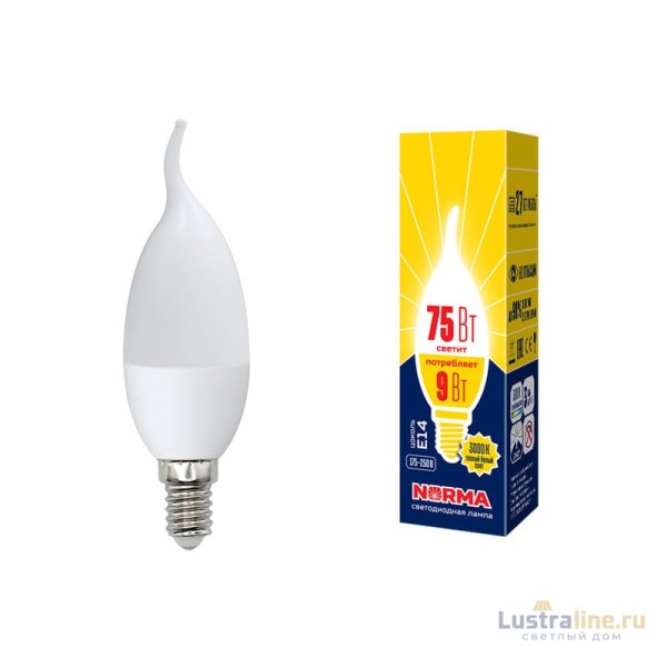 Лампа светодиодная (UL-00003809) Volpe E14 9W 3000K матовая LED-CW37-9W/WW/E14/FR/NR Лампа светодиодная (UL-00003809) Volpe E14 9W 3000K матовая LED-CW37-9W/WW/E14/FR/NR