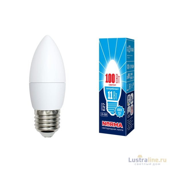 Лампа светодиодная (UL-00003814) Volpe E27 11W 4000K матовая LED-C37-11W/NW/E27/FR/NR