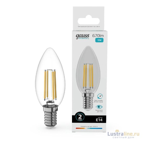 Лампа светодиодная Gauss Filament Elementary E14 10W 4100K 32120 Лампа светодиодная Gauss Filament Elementary E14 10W 4100K 32120
