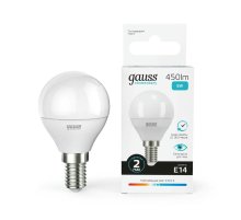 Лампа светодиодная Gauss E14 6W 4100K шар матовый 53126