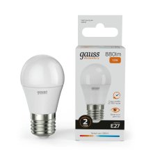 Лампа светодиодная Gauss E27 12W 3000K шар матовый 53212