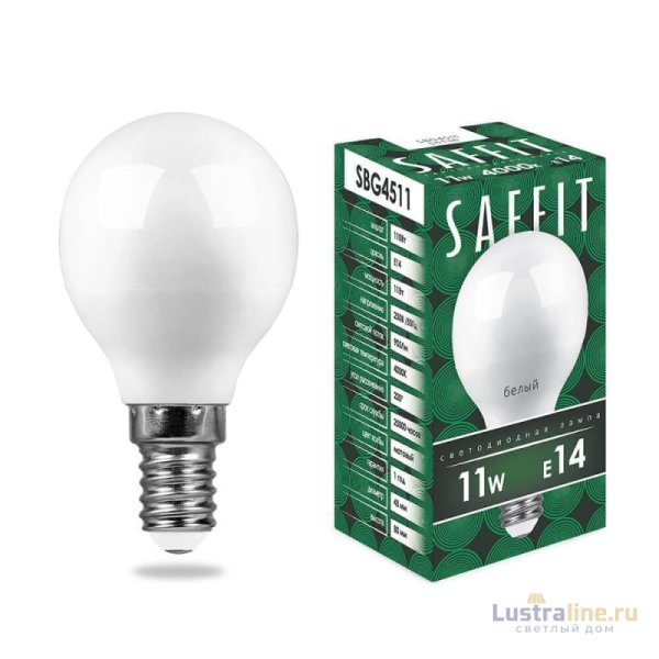Лампа светодиодная Saffit SBG4511 шар E14 11W 4000K 55138