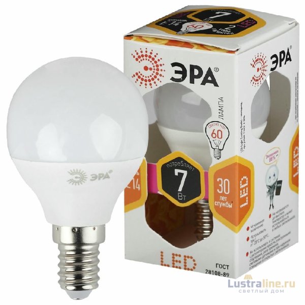 Лампа светодиодная Эра E14 7W 2700K LED P45-7W-827-E14 Б0020548