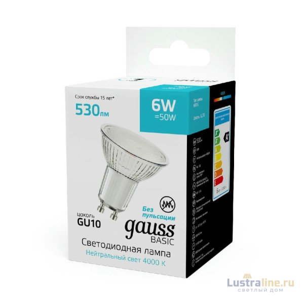 Лампа светодиодная Gauss Basic GU10 6W 4000K 10106262 Лампа светодиодная Gauss Basic GU10 6W 4000K 10106262