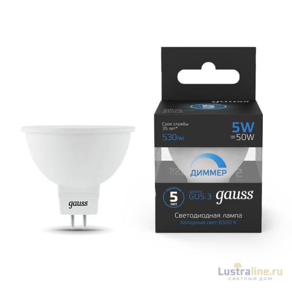 Лампа светодиодная Gauss GU5.3 5W 6500K матовая 101505305 Лампа светодиодная Gauss GU5.3 5W 6500K матовая 101505305