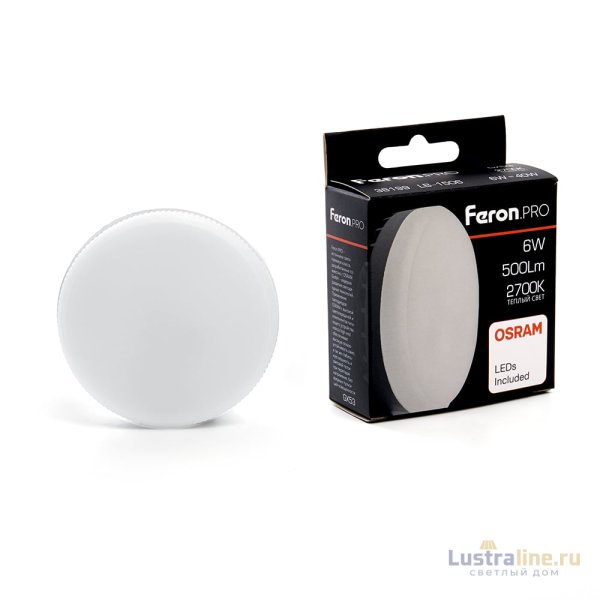 Лампа светодиодная Feron GX53 6W 2700K таблетка LB-1506 38199 Лампа светодиодная Feron GX53 6W 2700K таблетка LB-1506 38199