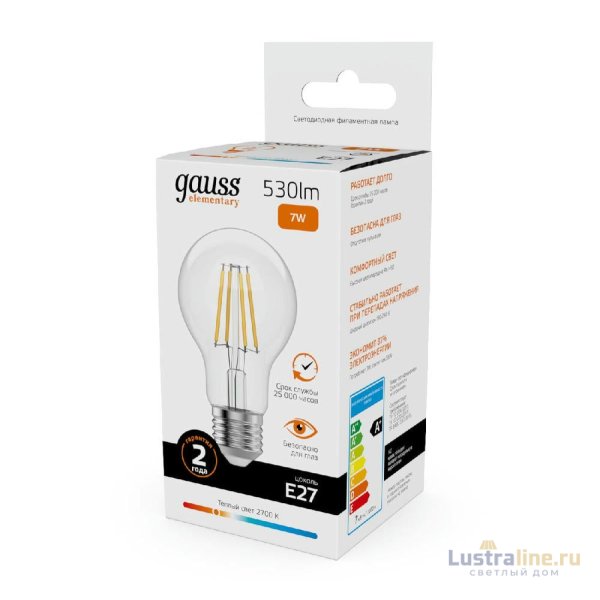 Лампа светодиодная Gauss Filament Elementary E27 7W 2700K 22217 Лампа светодиодная Gauss Filament Elementary E27 7W 2700K 22217