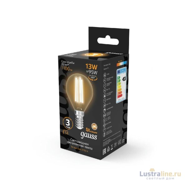 Лампа светодиодная Gauss Filament E14 13W 2700K 105801113 Лампа светодиодная Gauss Filament E14 13W 2700K 105801113