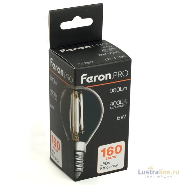 Лампа светодиодная Feron LB-1706 E14 6W 4000K 51257 Лампа светодиодная Feron LB-1706 E14 6W 4000K 51257
