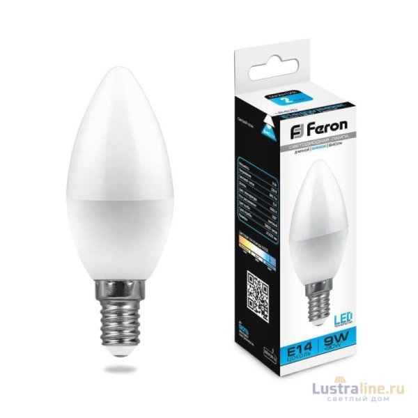 Лампа светодиодная Feron E14 9W 6400K Свеча Матовая LB-570 25800