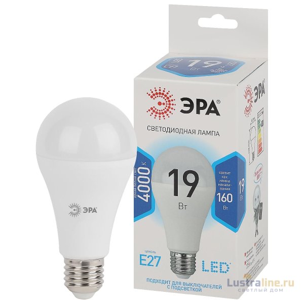 Лампа светодиодная Эра E27 19W 4000K LED A65-19W-840-E27 Б0031703 Лампа светодиодная Эра E27 19W 4000K LED A65-19W-840-E27 Б0031703