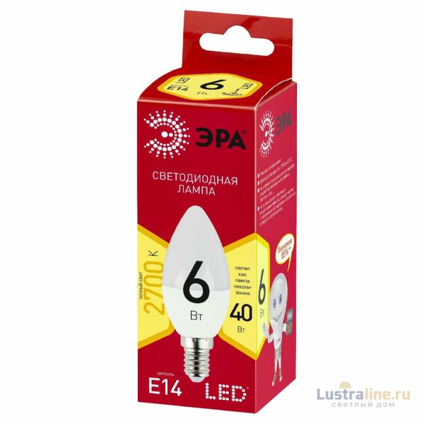 Лампа светодиодная Эра E14 6W 2700K LED B35-6W-827-E14 R Б0052383 Лампа светодиодная Эра E14 6W 2700K LED B35-6W-827-E14 R Б0052383