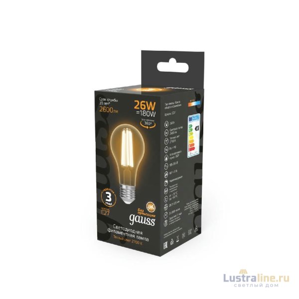 Лампа светодиодная Gauss Filament E27 26W 2700K 102902126