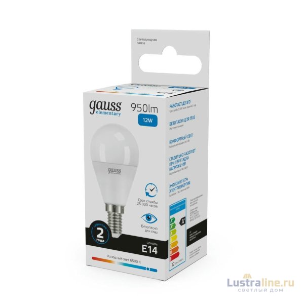 Лампа светодиодная Gauss E14 12W 6500K шар матовый 53132 Лампа светодиодная Gauss E14 12W 6500K шар матовый 53132