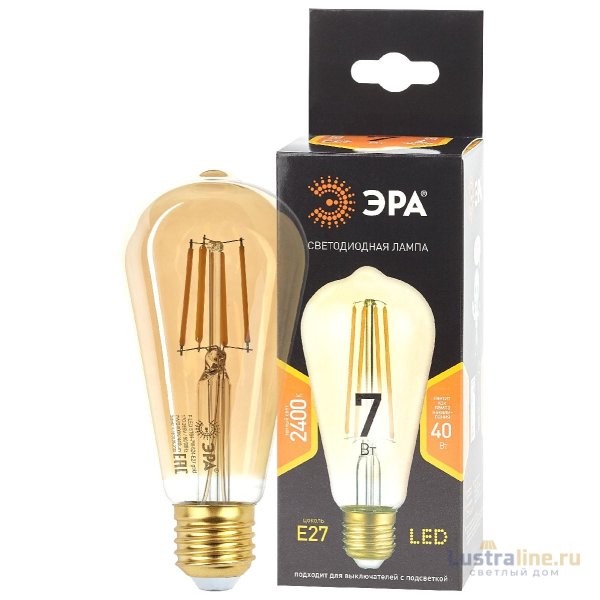 Лампа светодиодная Эра E27 7W 2400K F-LED ST64-7W-824-E27 gold Б0047664 Лампа светодиодная Эра E27 7W 2400K F-LED ST64-7W-824-E27 gold Б0047664