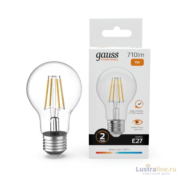 Лампа светодиодная Gauss Filament Elementary E27 9W 2700K 22219 Лампа светодиодная Gauss Filament Elementary E27 9W 2700K 22219
