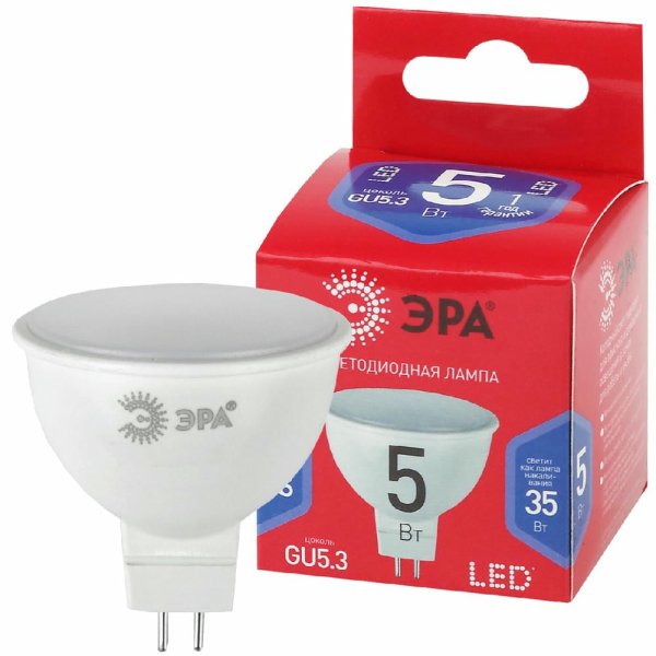 Лампа светодиодная Эра GU5.3 5W 6500K LED MR16-5W-865-GU5.3 R Б0045349