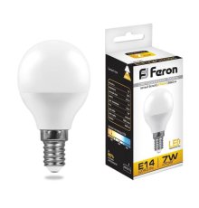 Лампа светодиодная Feron E14 7W 2700K Шар Матовая LB-95 25478