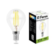 Лампа светодиодная филаментная Feron E14 7W 4000K Шар Прозрачная LB-52 25875 УЦ