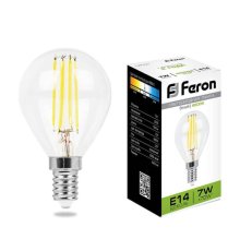 Лампа светодиодная филаментная Feron E14 7W 4000K Шар Прозрачная LB-52 25875 УЦ