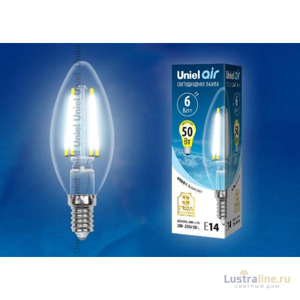 Лампа светодиодная филаментная (UL-00002196) Uniel E14 6W 3000K прозрачная LED-C35-6W/WW/E14/CL GLA01TR Лампа светодиодная филаментная (UL-00002196) Uniel E14 6W 3000K прозрачная LED-C35-6W/WW/E14/CL GLA01TR