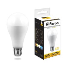 Лампа светодиодная Feron E27 20W 2700K Шар Матовая LB-98 25787