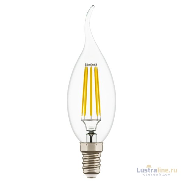 Лампа светодиодная филаментная Lightstar LED Filament Е14 6W 4000K свеча на ветру прозрачная 933604