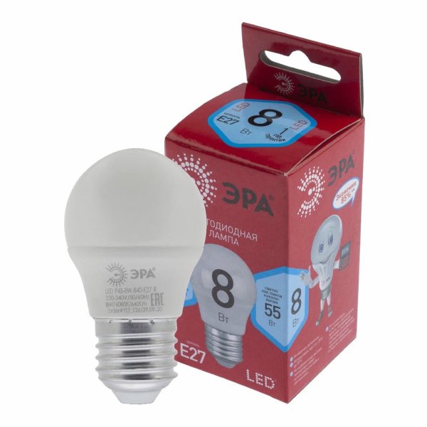 Лампа светодиодная Эра E27 8W 4000K LED P45-8W-840-E27 R Б0049645