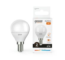 Лампа светодиодная Gauss E14 6W 3000K шар матовый 53116